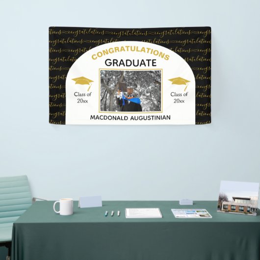 Stijlvol zwart Gold Afstuderen Foto Spandoek (Beurs)