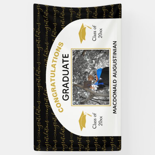 Stijlvol zwart Gold Afstuderen Foto Spandoek (Verticaal)