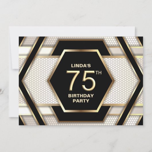 Stijlvol zwart goud 75e verjaardagsfeestje kaart (Achterkant)
