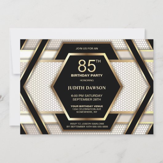 Stijlvol zwart goud 85e verjaardagsfeestje kaart (Voorkant)