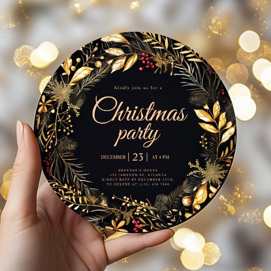 Stijlvol Zwart Goud Elegant Kerstfeest Kaart