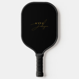 Stijlvol zwart goud handtekening script Monogram Pickleball Paddle