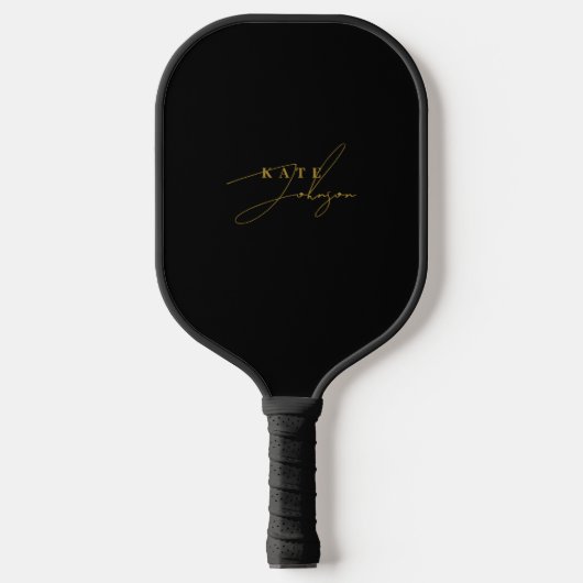 Stijlvol zwart goud handtekening script Monogram Pickleball Paddle (Voorkant)