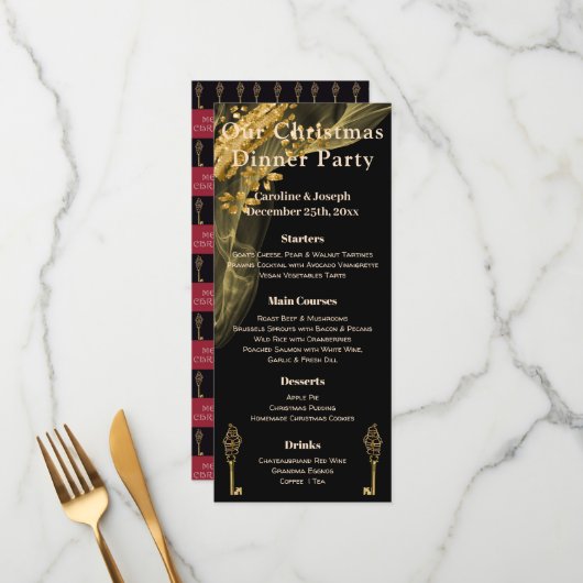 Stijlvol zwart & goud kerstmenu & kerstman menu (Voorkant / Achterkant in situ)