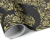 Stijlvol zwart goud koi vis patroon cadeaupapier (Rol Hoek)