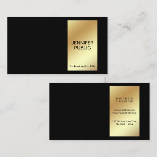 Stijlvol zwart goud, modern, eenvoudig design visitekaartje (Voorkant / Achterkant)