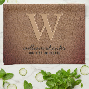 Stijlvol zwart goud monogram bruin leer op maat ge theedoek