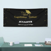 Stijlvol Zwart Goud Script Congrats Afstuderen 202 Spandoek (Beurs)