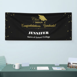Stijlvol Zwart Goud Script Congrats Afstuderen 202 Spandoek