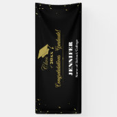Stijlvol Zwart Goud Script Congrats Afstuderen 202 Spandoek (Verticaal)