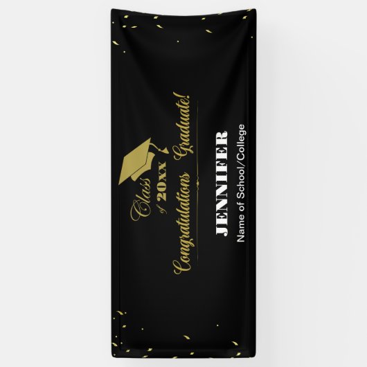Stijlvol Zwart Goud Script Congrats Afstuderen 202 Spandoek (Verticaal)