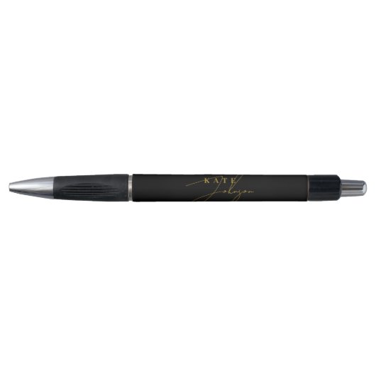 Stijlvol zwart goud signature script monogram pen (Voorkant)