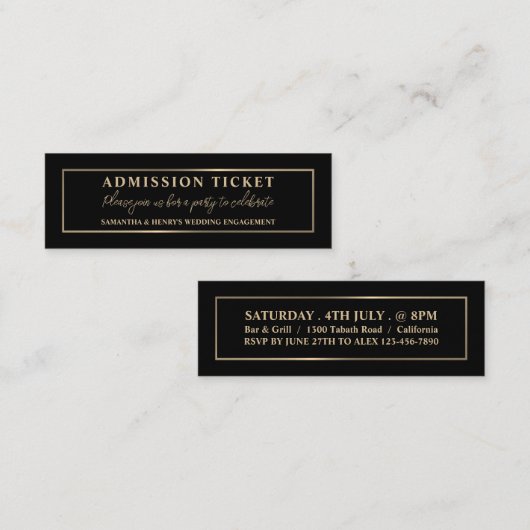 Stijlvol zwart & goud, toegangsbewijs mini visitekaartje (Voorkant / Achterkant)