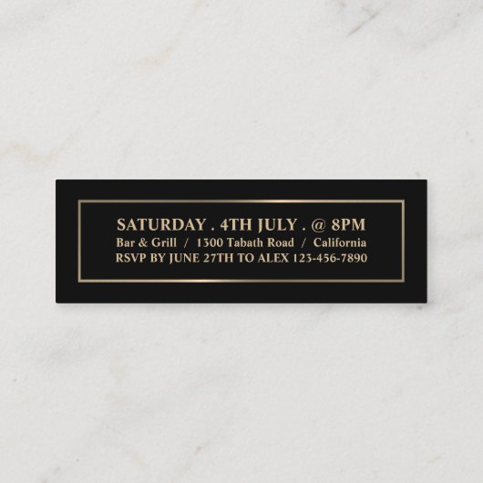 Stijlvol zwart & goud, toegangsbewijs mini visitekaartje (Achterkant)