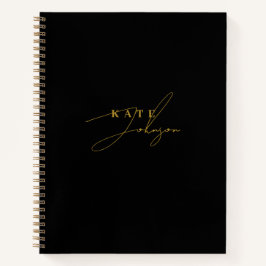 Stijlvol zwart gouden handtekening script monogram notitieboek