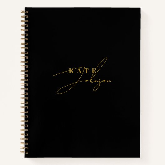 Stijlvol zwart gouden handtekening script monogram notitieboek (Voorkant)