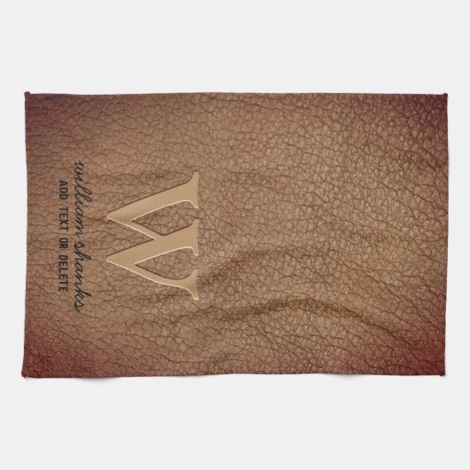 Stijlvol zwart goudmonogram bruin leder theedoek (Horizontaal)