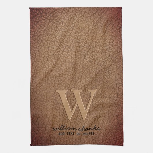 Stijlvol zwart goudmonogram bruin leder theedoek (Verticaal)