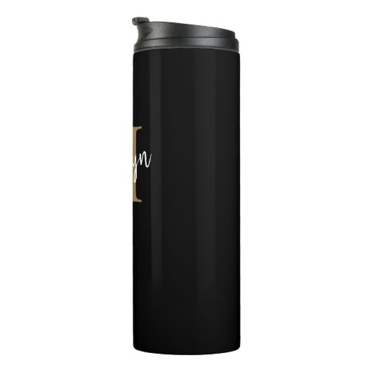 Stijlvol Zwart goudmonogram Meisjesscript Thermosbeker (Geroteerd rechts)