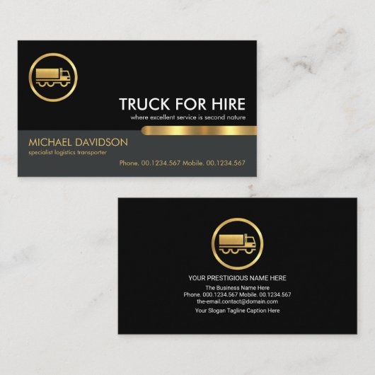 Stijlvol zwart, grijs, goudstusje, vrachtwagenverv visitekaartje (Voorkant / Achterkant)