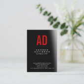 Stijlvol zwart grijs rood monogram grafisch Visite Visitekaartje (Staand voorkant)