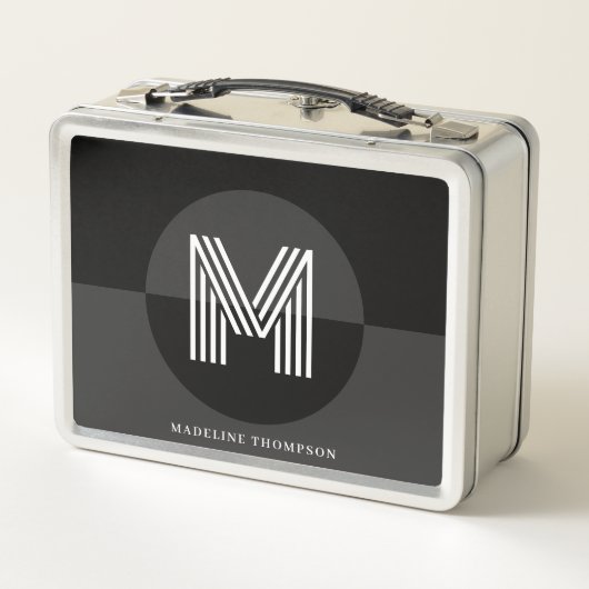 Stijlvol zwart grijs wit geometrisch modern monogr (Achterkant)