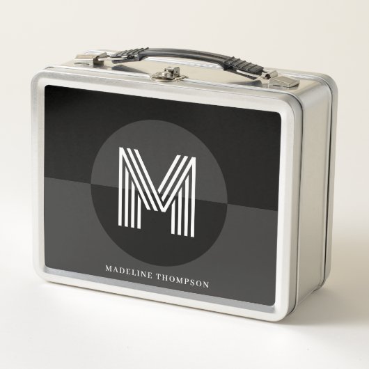 Stijlvol zwart grijs wit geometrisch modern monogr (Voorkant)