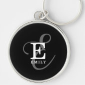 Stijlvol zwart kalligrafiescript Monogram Naam Sleutelhanger (Voorkant)