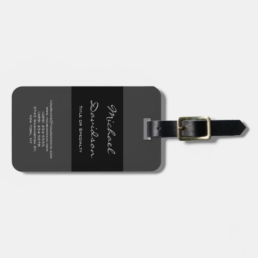 Stijlvol zwart, klassiek script Visitekaartje Bagagelabel (Voorkant horizontaal)