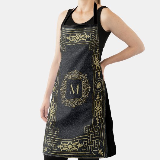 Stijlvol zwart lederen monogram Initiaal Schort (Insitu)