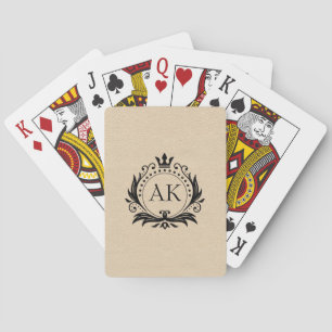 Stijlvol zwart luxeleer en kroonbeige lijst pokerkaarten