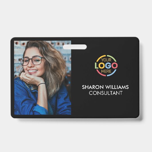 Stijlvol zwart minimalistisch bedrijfsemployee fot badge (Voorzijde)
