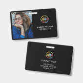 Stijlvol zwart minimalistisch bedrijfsemployee fot badge (Voor- en achterkant)