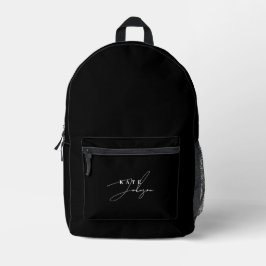 Stijlvol Zwart Modern Signature Script Monogram Bedrukte Rugzak