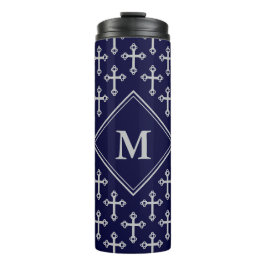 Stijlvol zwart monogram blauw grijs thermosbeker