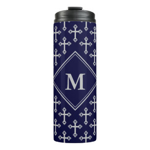 Stijlvol zwart monogram blauw grijs thermosbeker
