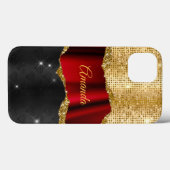 Stijlvol zwart monogram Glitter Red Gold Case-Mate iPhone Case (Achterkant (horizontaal))