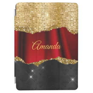 Stijlvol zwart monogram Glitter Red Gold iPad Air Cover