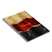 Stijlvol zwart monogram Glitter Red Gold Notitieboek (Rechterzijde)