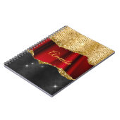 Stijlvol zwart monogram Glitter Red Gold Notitieboek (Linkerzijde)