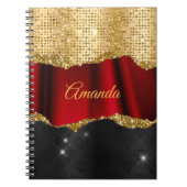 Stijlvol zwart monogram Glitter Red Gold Notitieboek (Voorkant)