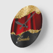 Stijlvol zwart monogram Glitter Red Gold Ronde Klok (Hoek)