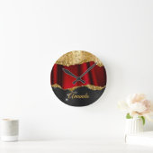 Stijlvol zwart monogram Glitter Red Gold Ronde Klok (Huis)