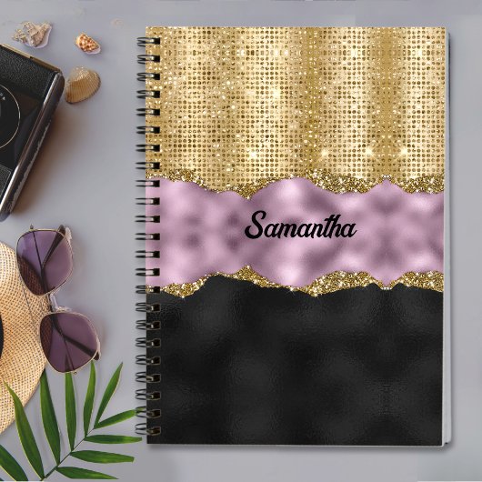 Stijlvol zwart monogram Glitter Violet Gold Notitieboek