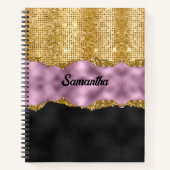 Stijlvol zwart monogram Glitter Violet Gold Notitieboek (Voorkant)