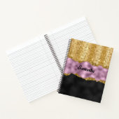 Stijlvol zwart monogram Glitter Violet Gold Notitieboek (Binnen)