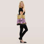 Stijlvol zwart monogram Glitter Violet Gold Tote Bag (Op model)