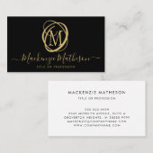 Stijlvol zwart monogram Gold-script Visitekaartje (Voorkant / Achterkant)