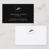 Stijlvol zwart monogram - White Plain Professional Visitekaartje (Voorkant / Achterkant)