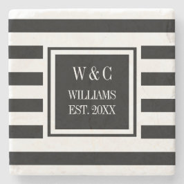 Stijlvol zwart monogram witte streep stenen onderzetter